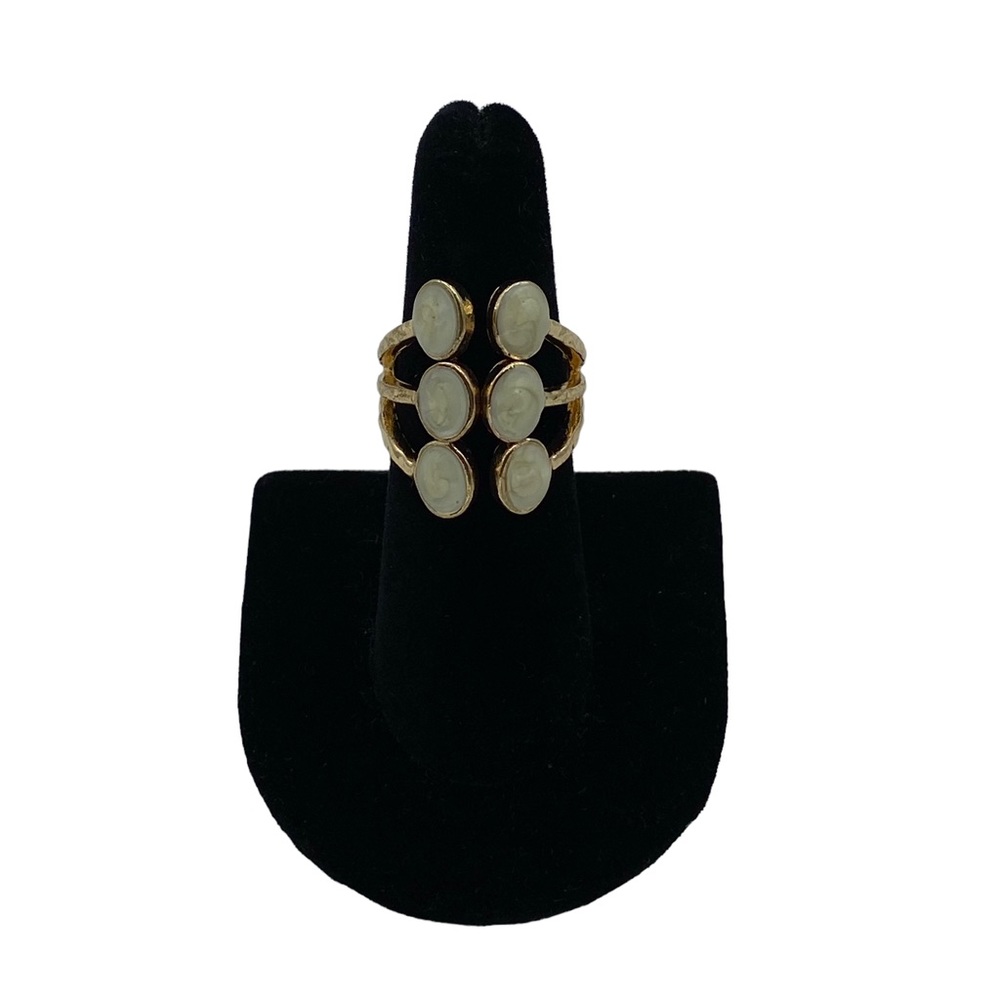 Gold Large White Detailing Wrap Around Ring